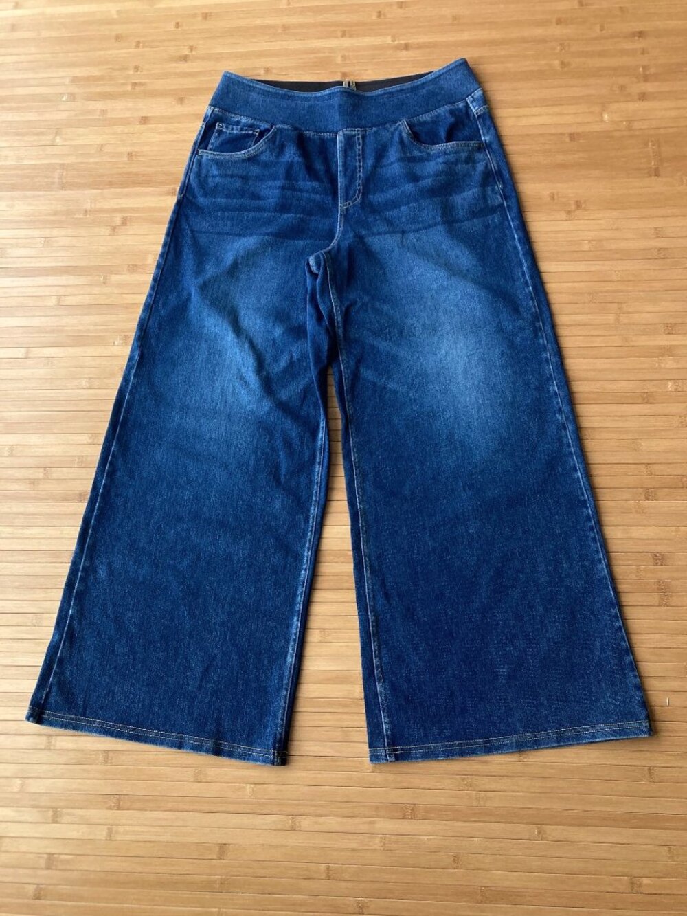 Halara Flex High Waist Baggy Wide Leg Jean Pull On Womens Large PETITE Blue